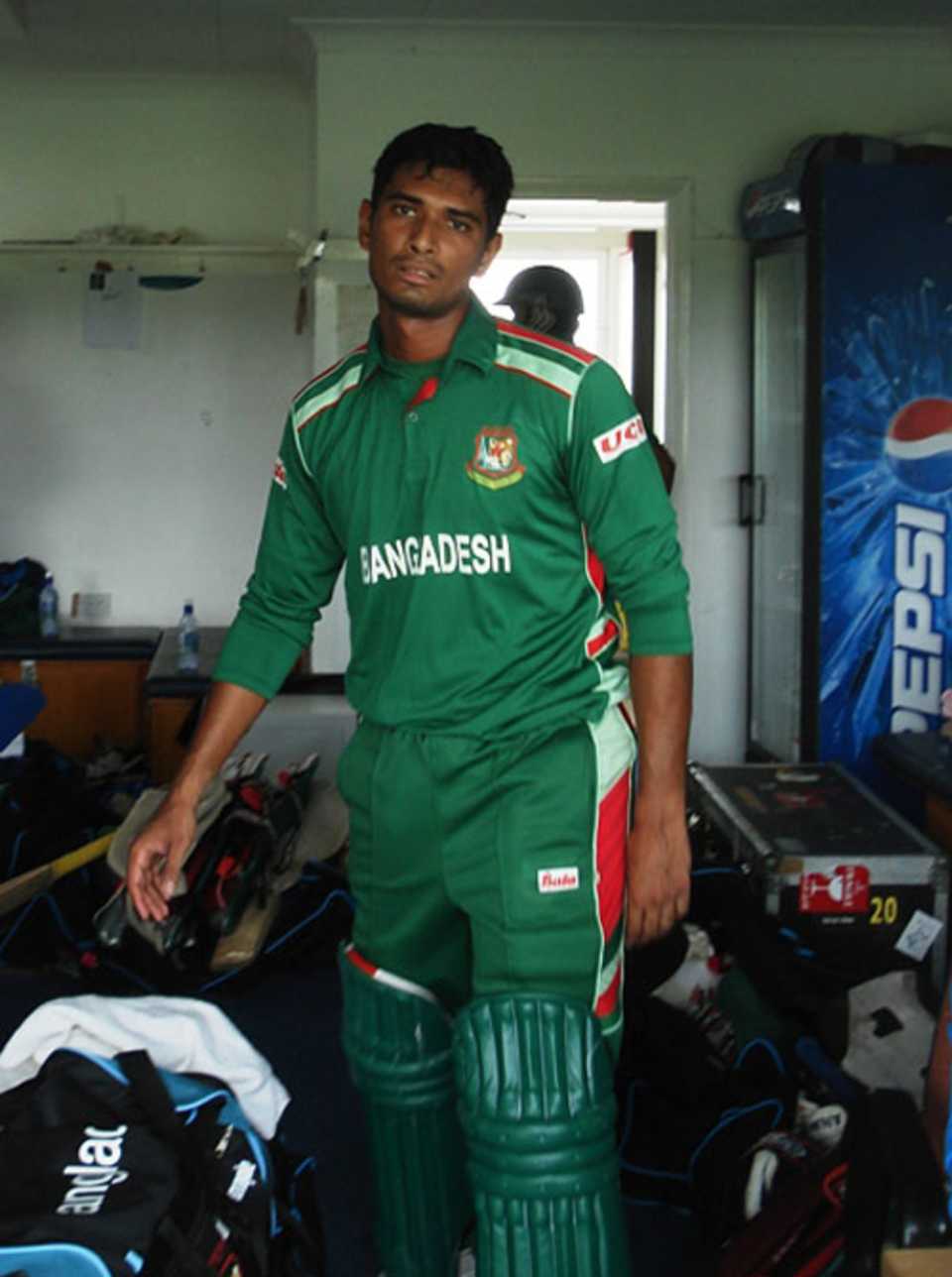 Rubel Hossain relaxes in the changing-room