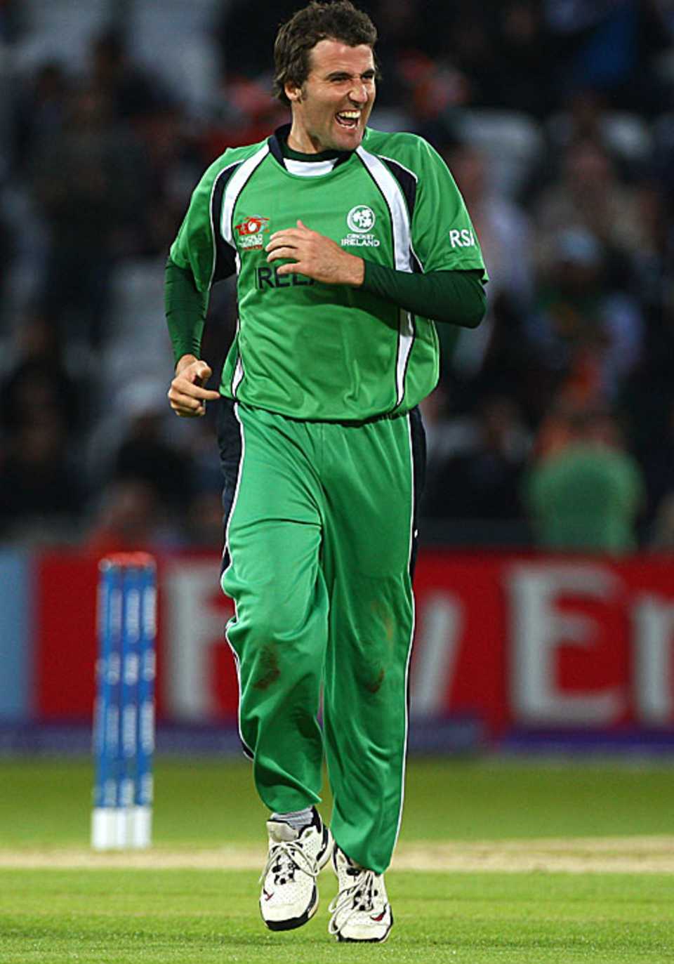 Kyle McCallan is chuffed after getting rid of MS Dhoni
