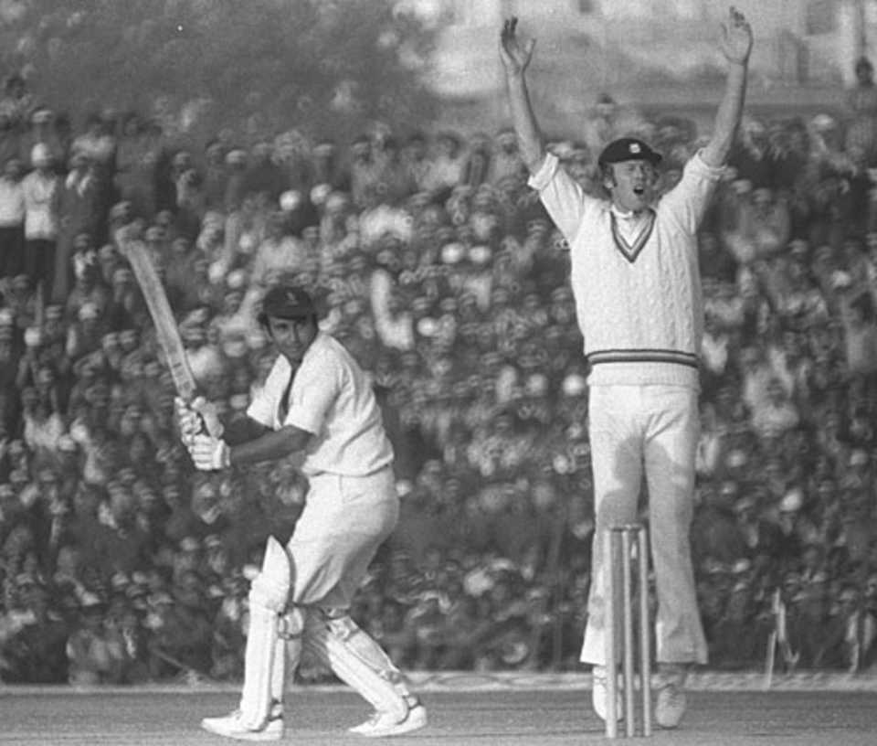 Tony Greig appeals for Parthasarthi Sharma's wicket