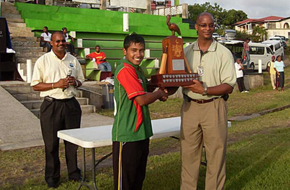 Mushfiqur Rahim with the winner's trophy, Bangladesh v University of West Indies Vice Chancellor's XI, Dominica, July 24, 2009