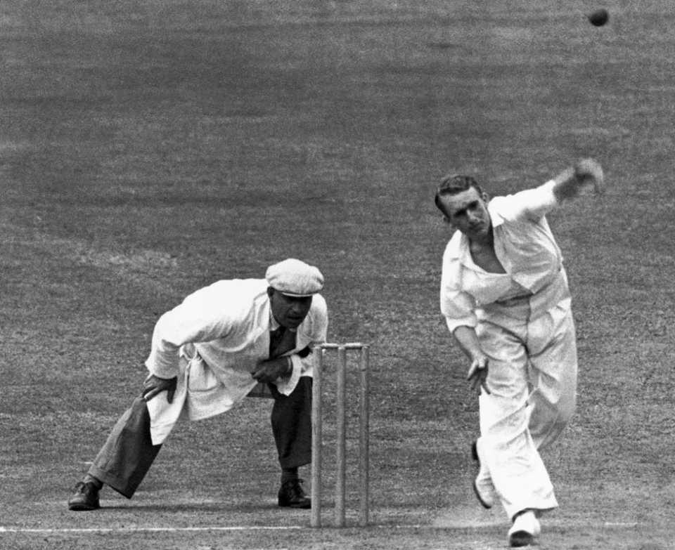 Johnny Wardle bowls, Yorkshire v Australia, Bradford, 6 May 1948