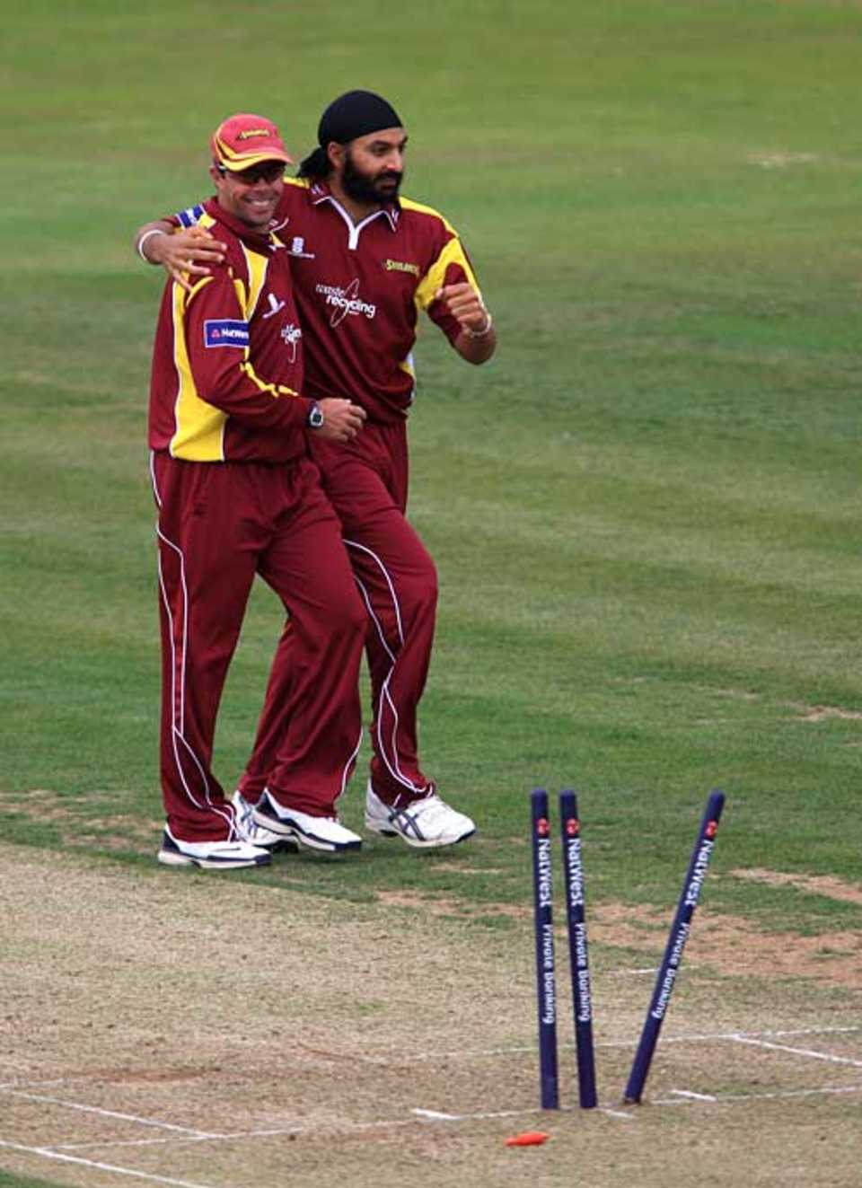 Monty Panesar enjoyed a rare wicket when he removed Matthew Spriegel, Northamptonshire v Surrey, Pro40, Wantage Road, September 13, 2009