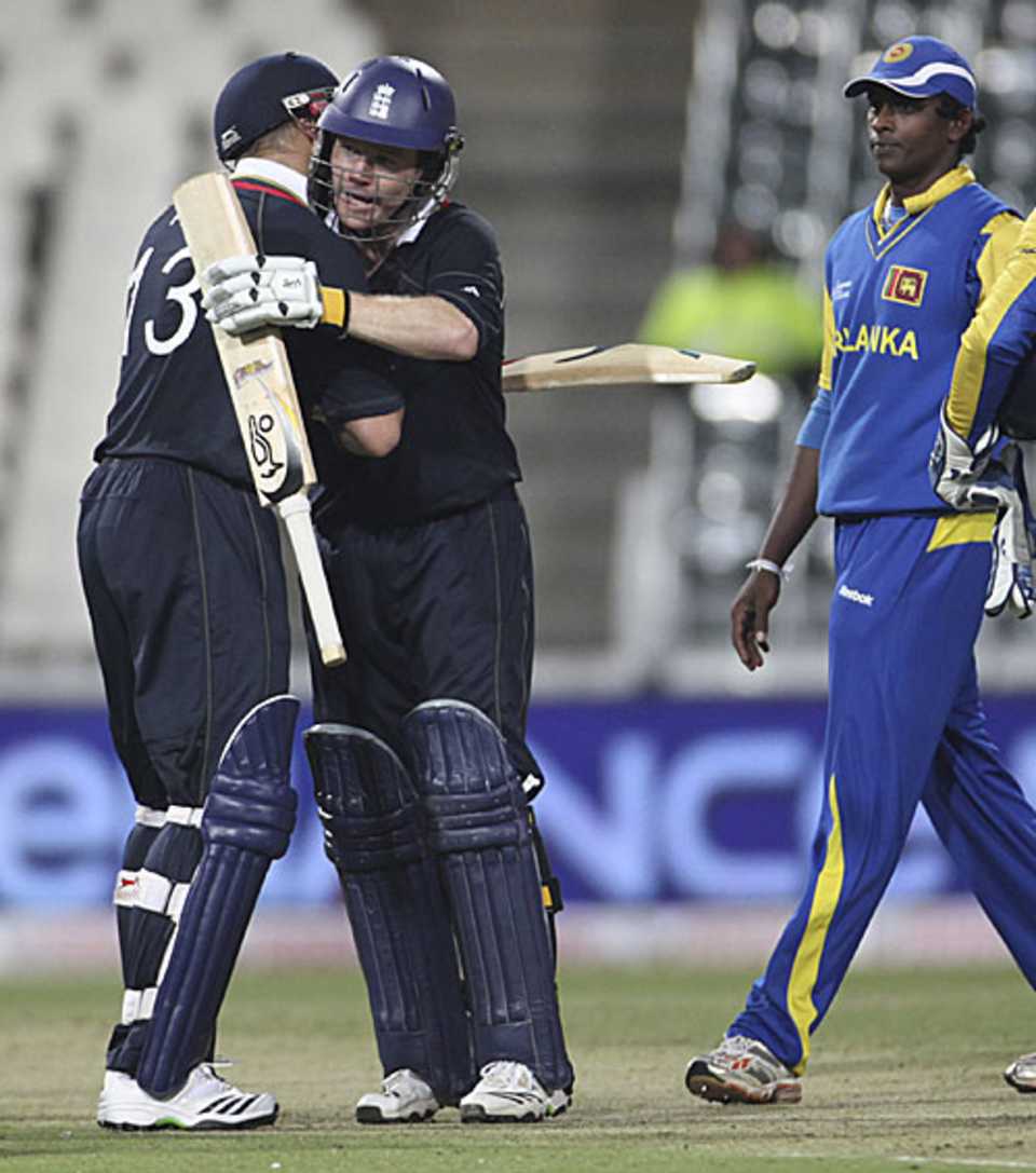 Eoin Morgan and Matt Prior celebrate the win, England v Sri Lanka, ICC Champions Trophy, Group B, Johannesburg, September 25, 2009