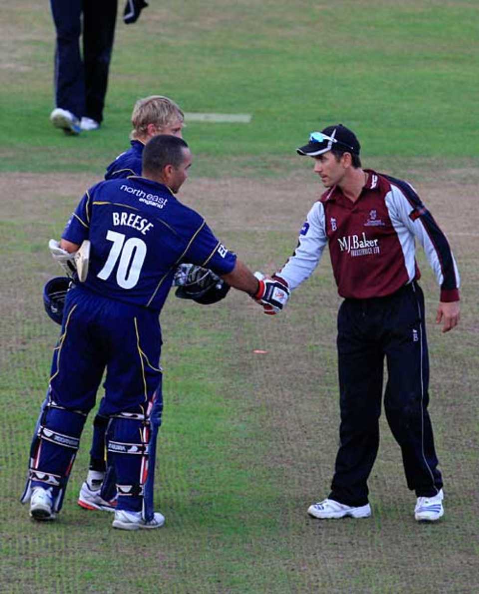 Justin Langer ends his career with a handshake after Durham's successful chase