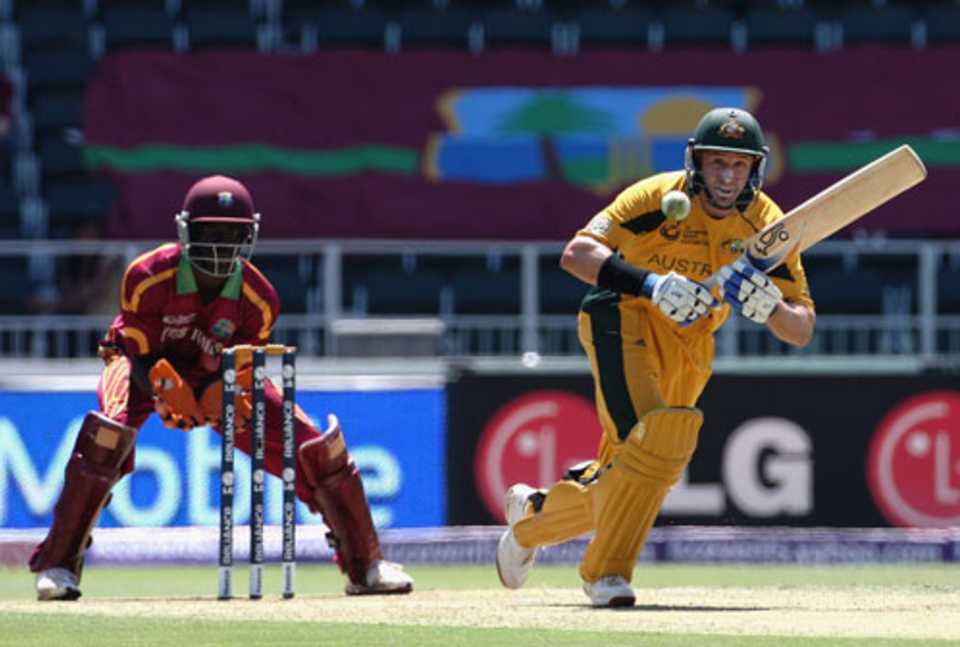Mike Hussey plays to the on side, with Chadwick Walton looking on, West Indies v Australia, Champions Trophy, Johannesburg, South Africa, 26 September 2009