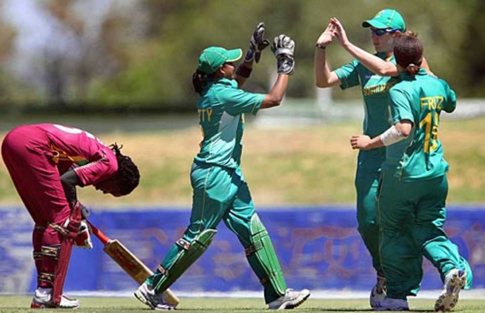 The South Africans celebrate Stacy Ann King's wicket, South Africa v West Indies, 3rd women's ODI, Paarl, October 21, 2009
