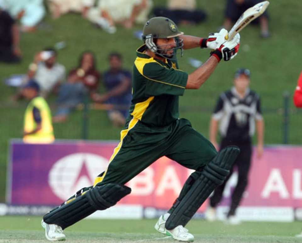 Shahid Afridi clouts the ball down the ground