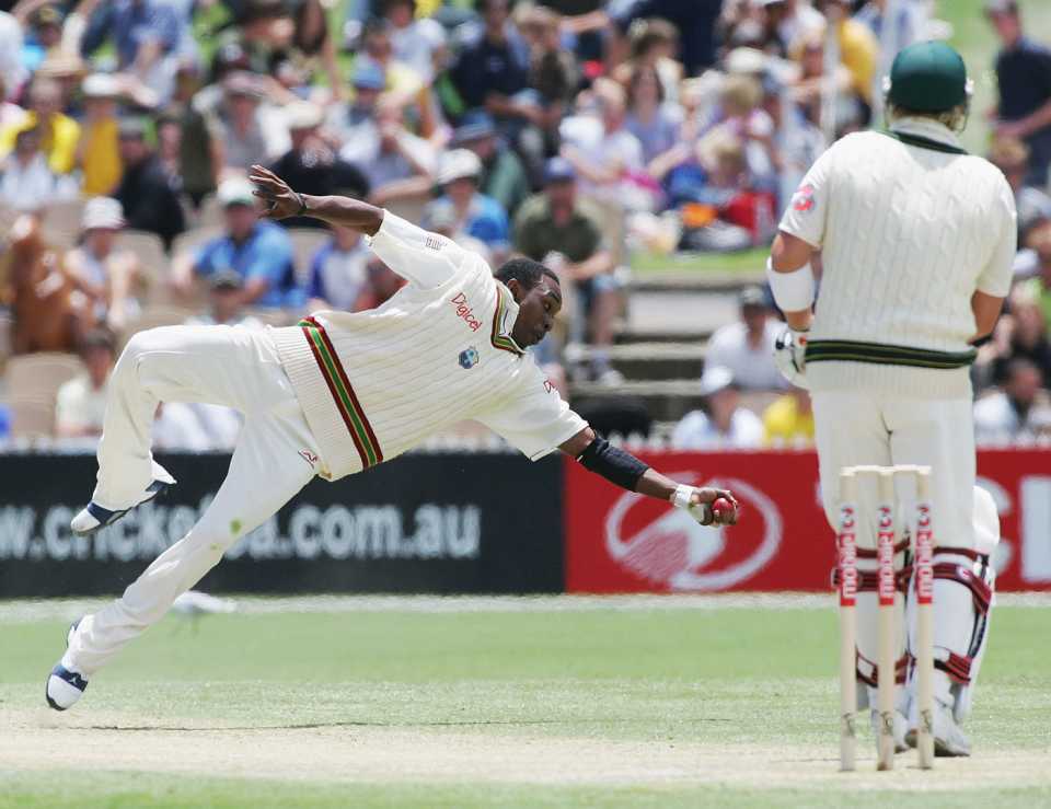 Dwayne Bravo pulls off a stunning caught and bowled, Australia v West Indies, 3rd Test, Adelaide, 3rd day, November 27, 2005