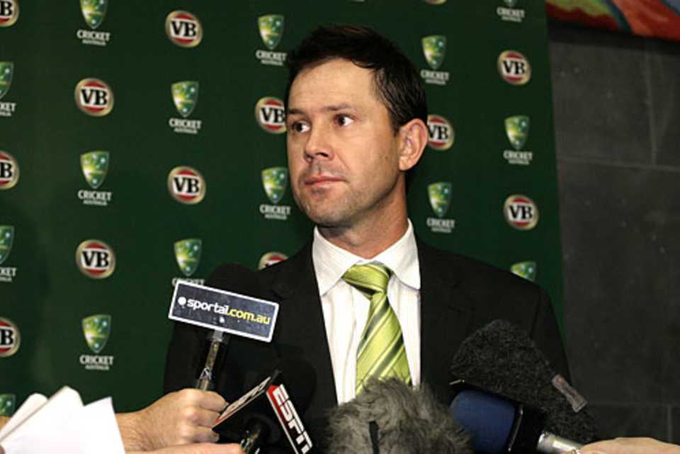 Ricky Ponting talks to press after arriving back from India victorious
