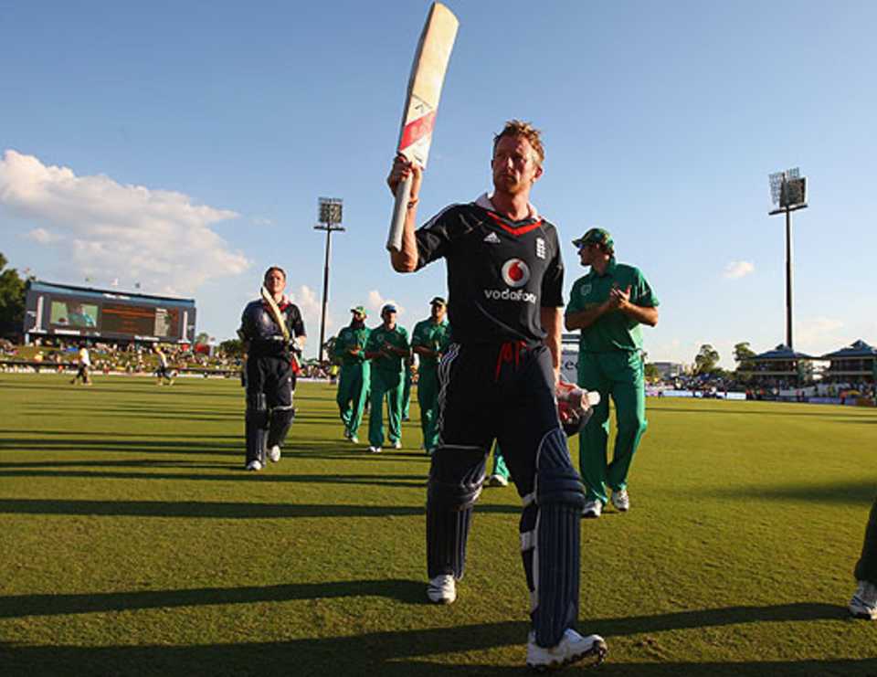 Paul Collingwood leaves the field at Centurion after his fifth ODI century guided England to a seven-wicket victory against South Africa
