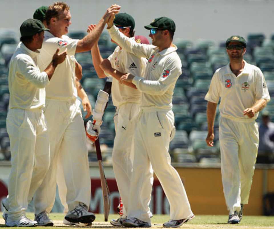 Doug Bollinger celebrates after the final wicket of the game, Australia v West Indies, 3rd Test, Perth, December 20, 2009