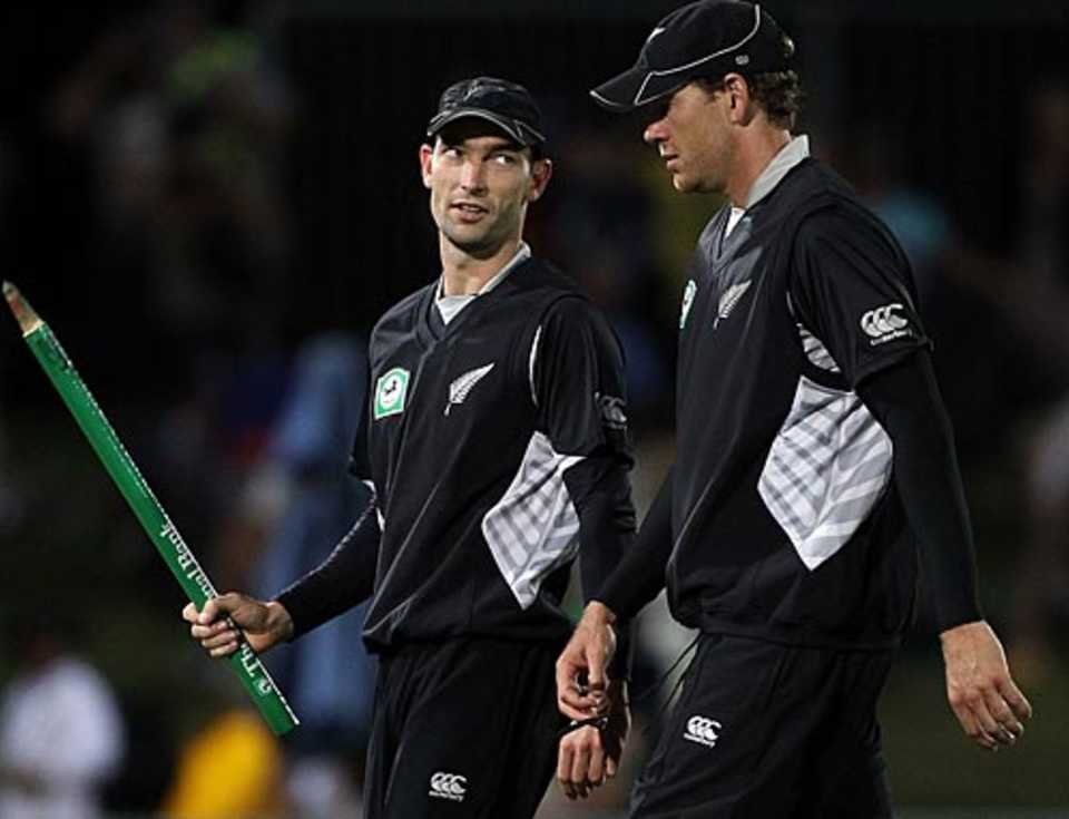 Andy McKay and Jacob Oram walk off after the victory, New Zealand v Bangladesh, 1st ODI, Napier, February 5, 2010