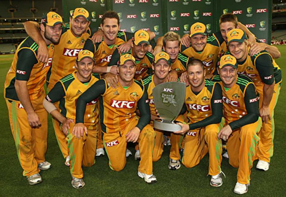 The Australians celebrate their Twenty20 success, Australia v Pakistan, only Twenty20, February 5, 2010