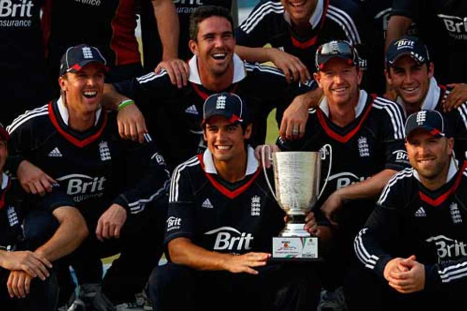 Alastair Cook celebrates his first silverware as England captain, Bangladesh v England, 3rd ODI, Chittagong, March 5, 2010
