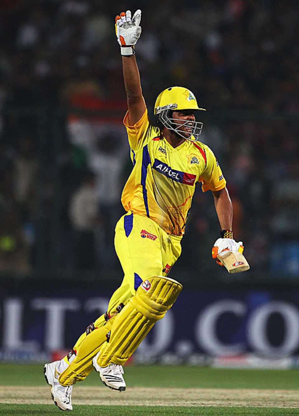 Chennai captain Suresh Raina celebrates after hitting the winning runs
