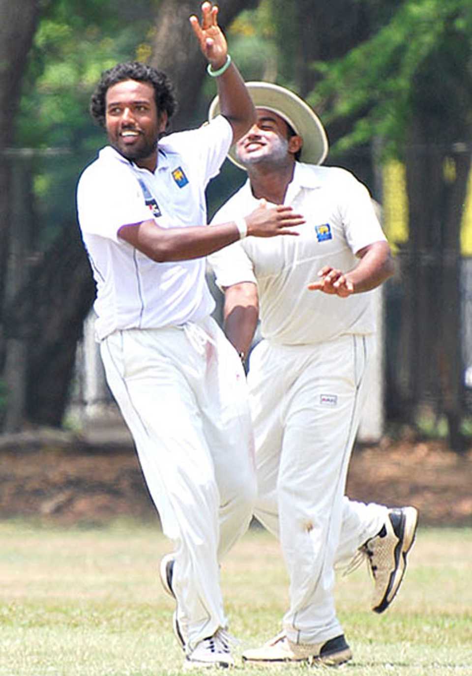 Malinga Bandara celebrates his match haul of nine wickets