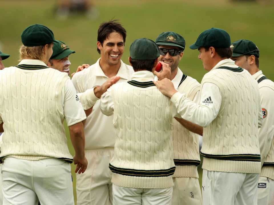 Mitchell Johnson accepts the praise on the way to 10 wickets for the match