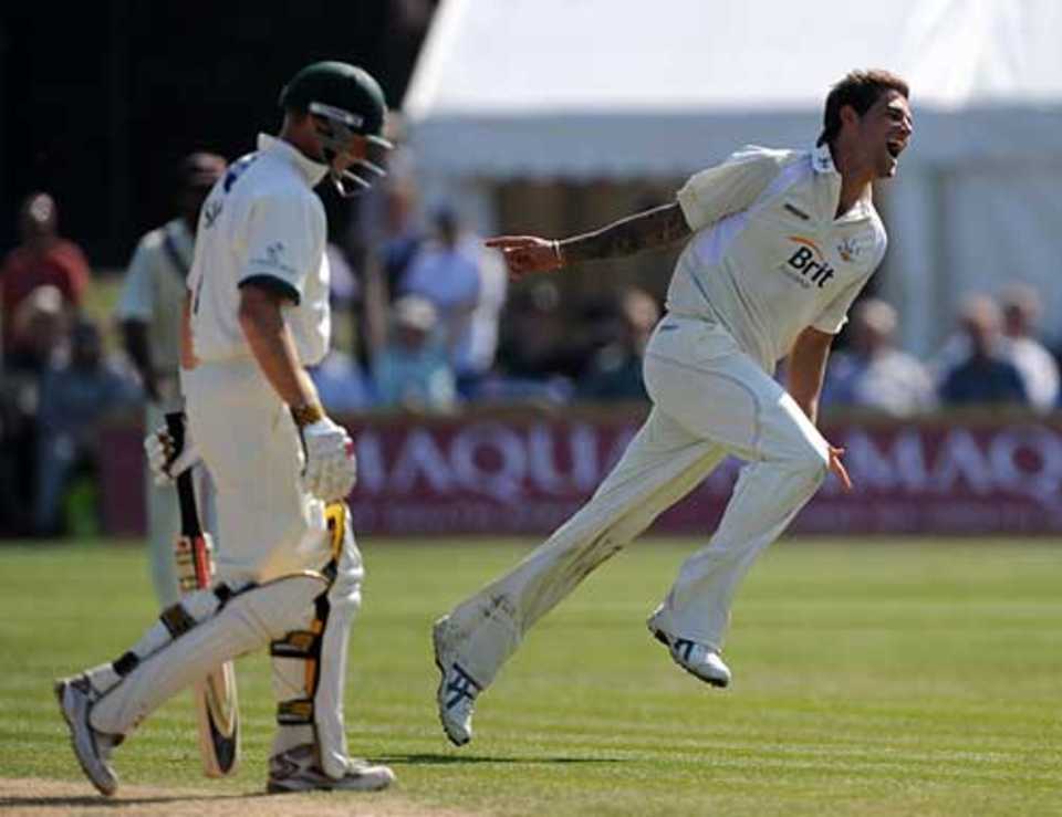 Jade Dernbach sets off after claiming another wicket