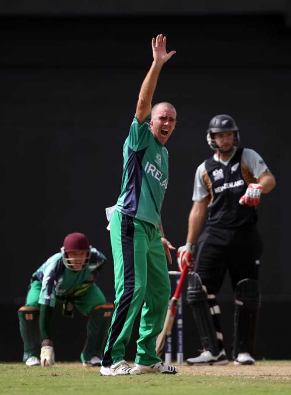 Trent Johnston appeals for a wicket, Ireland v New Zealand, ICC World Twenty20 warm-up, Guyana, April 27, 2010