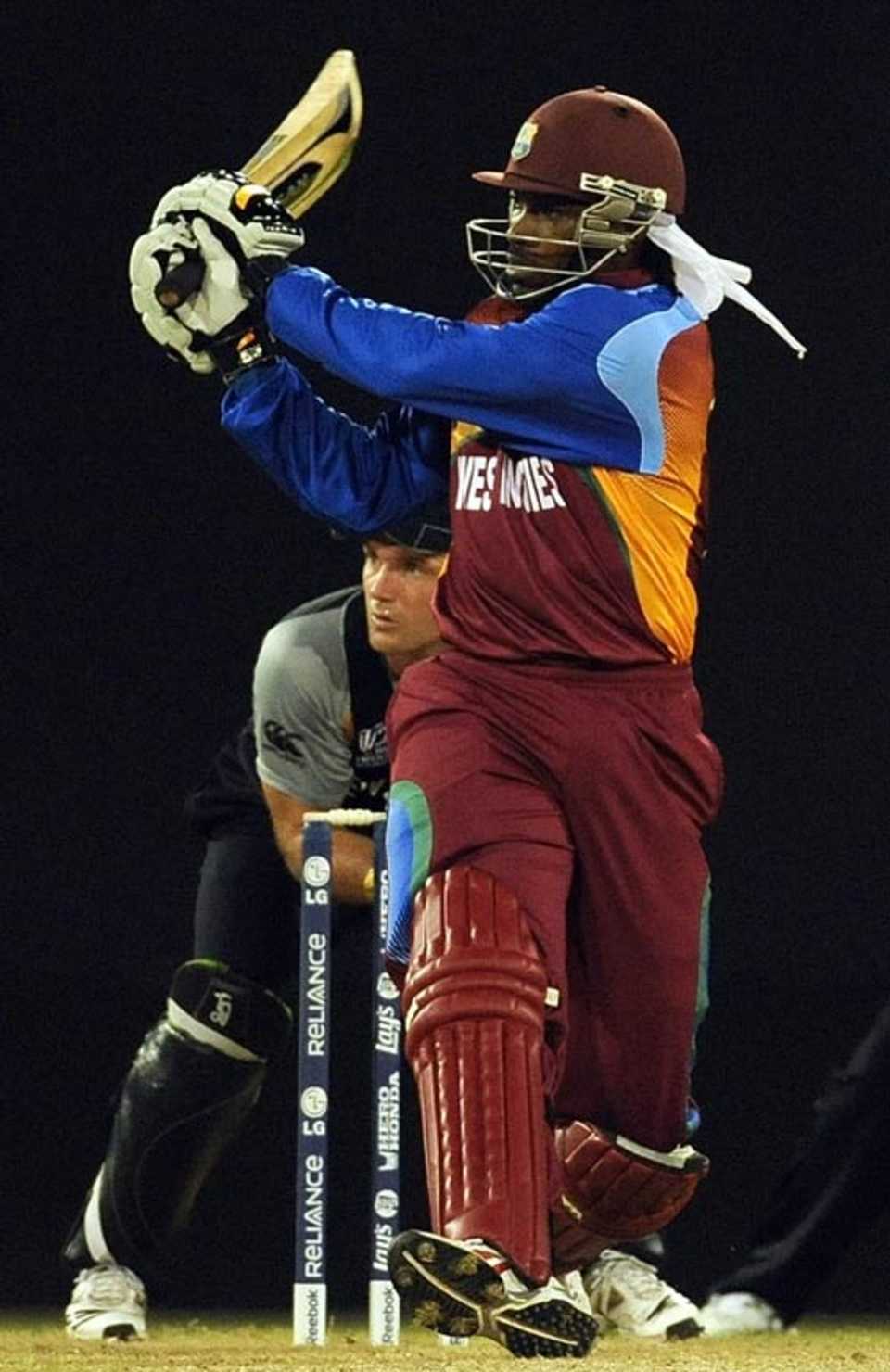 Chris Gayle goes for a pull, West Indies v New Zealand, ICC World Twenty20 warm-up, Guyana, April 28, 2010