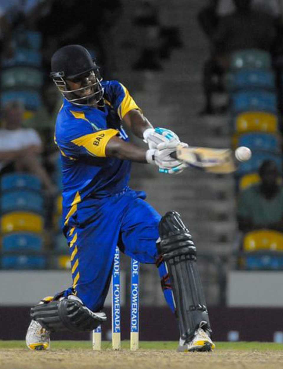 Dwayne Smith hitting the six over square leg which tied the one over eliminator, Barbados v Combined Colleges and Campuses, Caribbean T20, 4th match, July 23, 2010