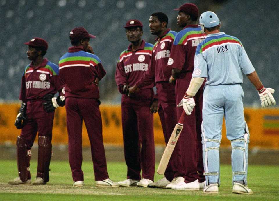 Graeme Hick waits for the third umpire's decision, England v West Indies, World Cup, Melbourne, February 27, 1992