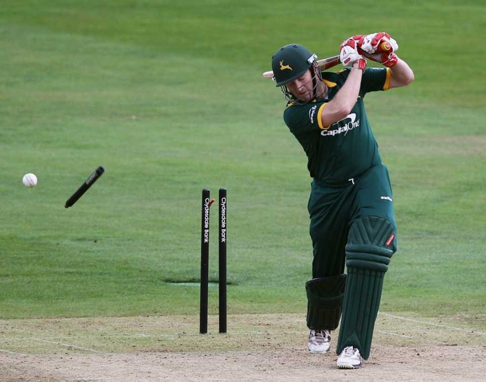 Ali Brown had his off stump removed by Azhar Mahmood as Kent romped to a 42-run win over Nottinghamshire