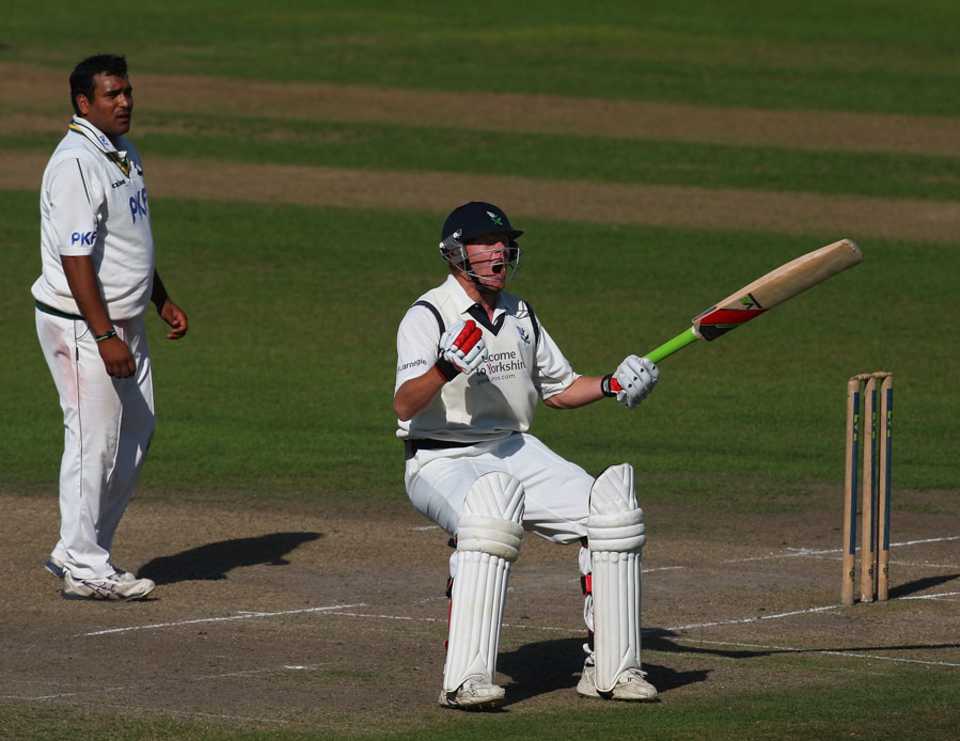 Yorkshire's Jonathan Bairstow celebrates hitting the winnings runs against Nottinghamshire