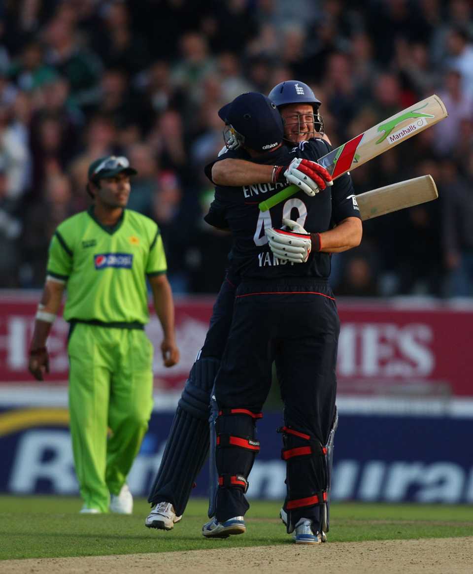 Tim Bresnan and Michael Yardy celebrate the moment of victory