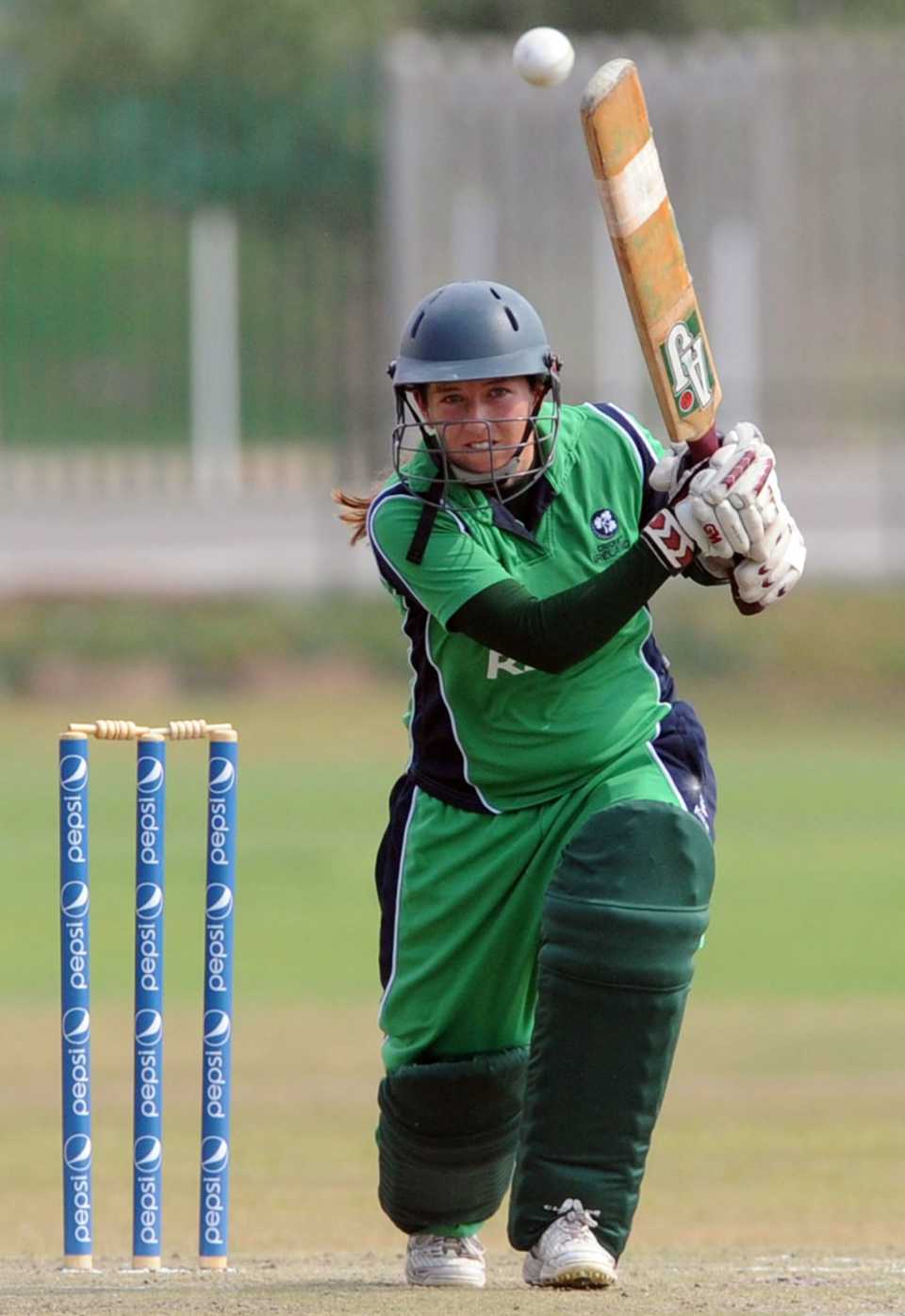 Ireland batsman Isobel Joyce drives through the off side during her innings of 63