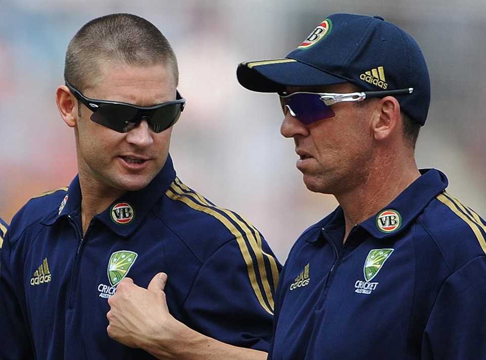 Michael Clarke and Tim Nielsen have a chat