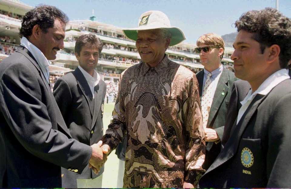 Mohammad Azharuddin and Sachin Tendulkar meet Nelson Mandela