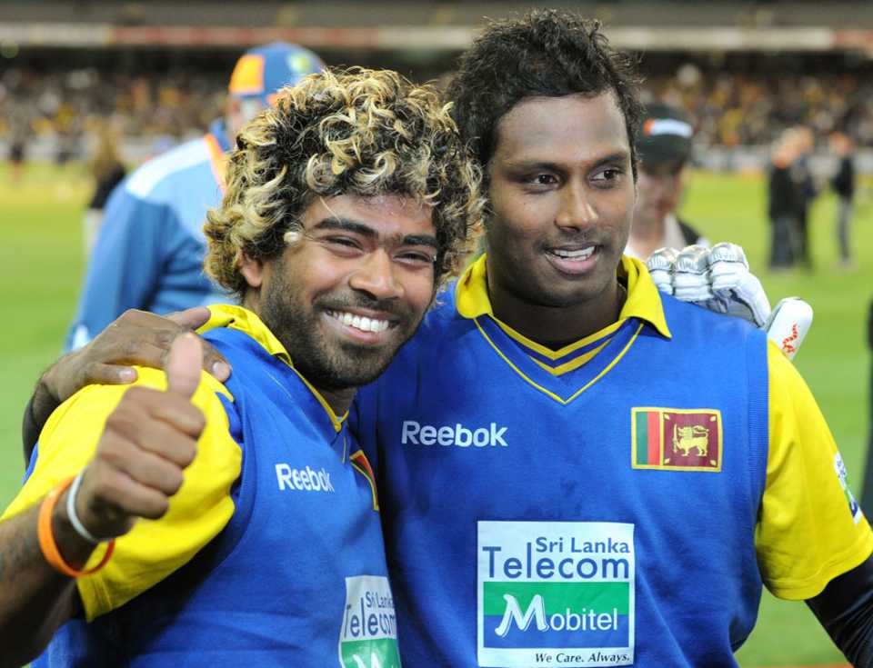 Lasith Malinga and Angelo Mathews strike a winning pose, Australia v Sri Lanka, 1st ODI, Melbourne, November 3, 2010