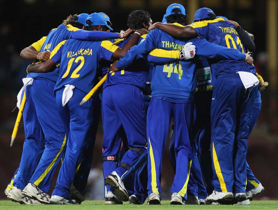 The Sri Lankan team celebrates winning their ODI series against Australia