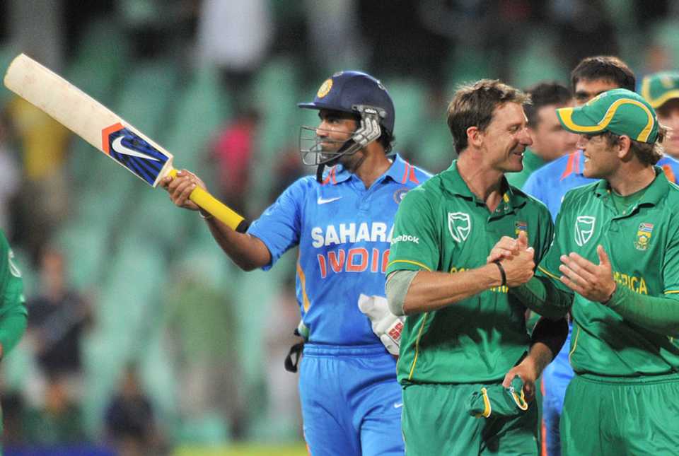 Dale Steyn and David Miller celebrate the win, South Africa v India, 1st ODI, Durban, January 12, 2011