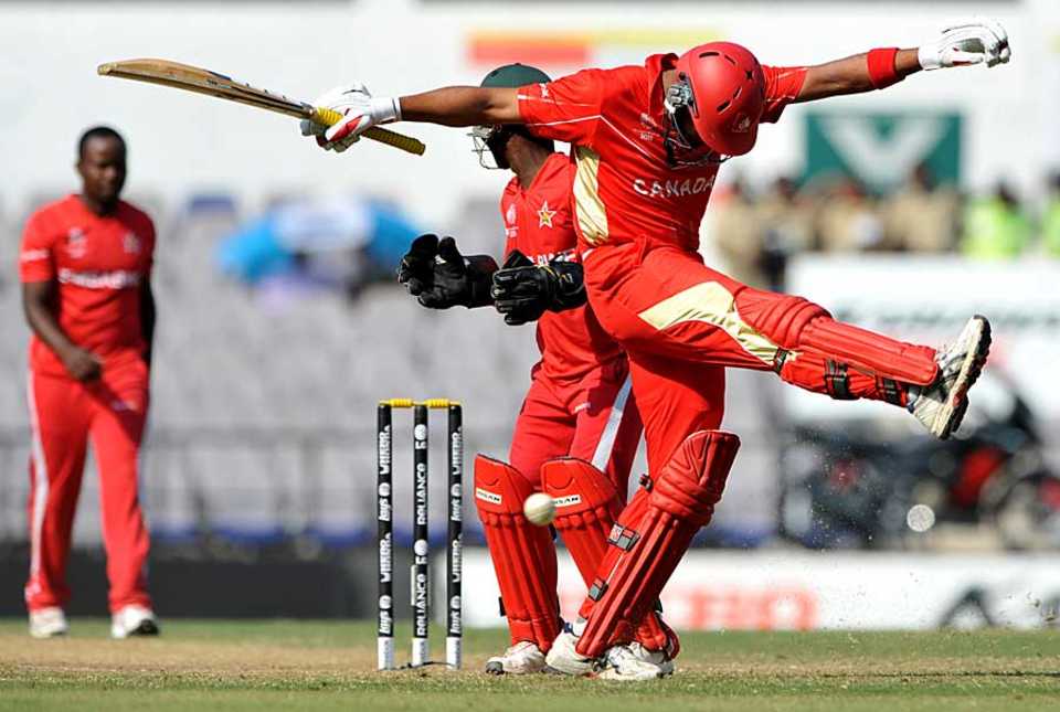 Jimmy Hansra reacts after being dismissed, Canada v Zimbabwe, World Cup 2011, Group A, Nagpur, February 28, 2011 