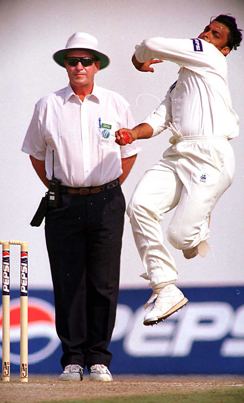 Shoaib Akhtar runs in during the course of his ten-wicket match haul