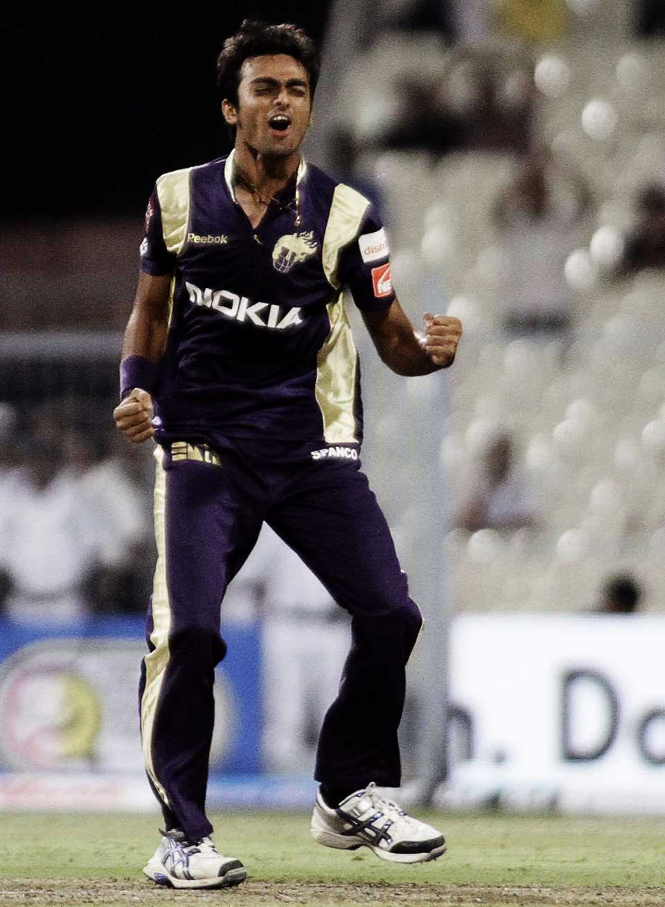 Jaydev Unadkat celebrates a wicket, Kolkata Knight Riders v Deccan Chargers, IPL 2011, Kolkata, April 11, 2011