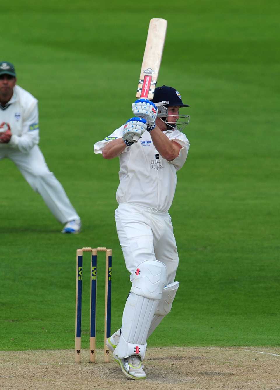 Phil Mustard plays through the off side during his century, the third of the Durham innings