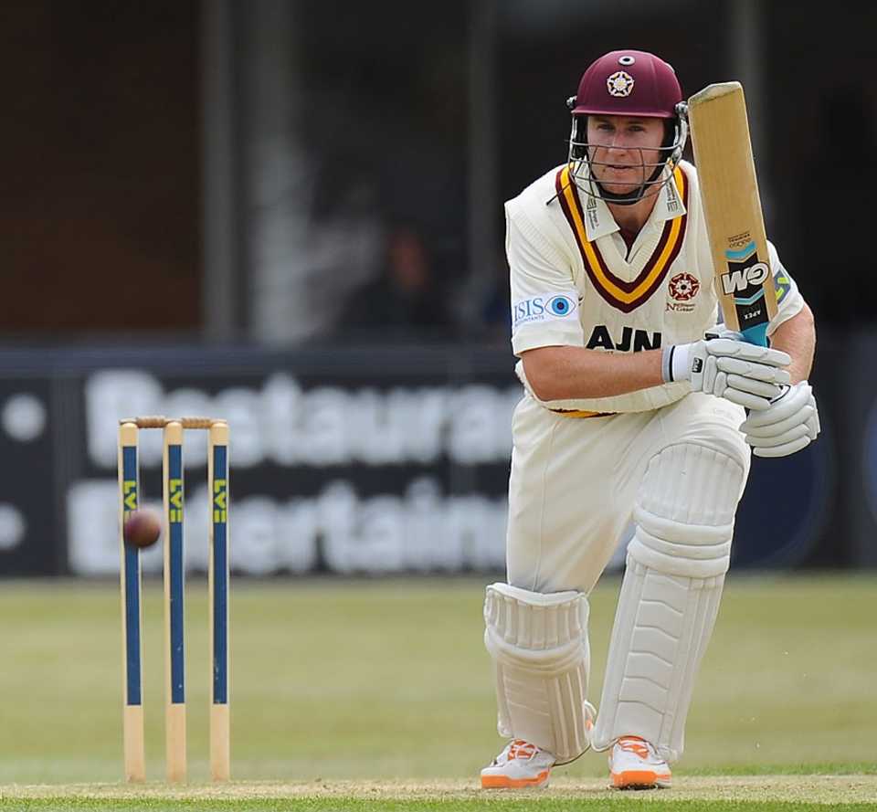 Alex Wakely drives during his 98 against Leicestershire
