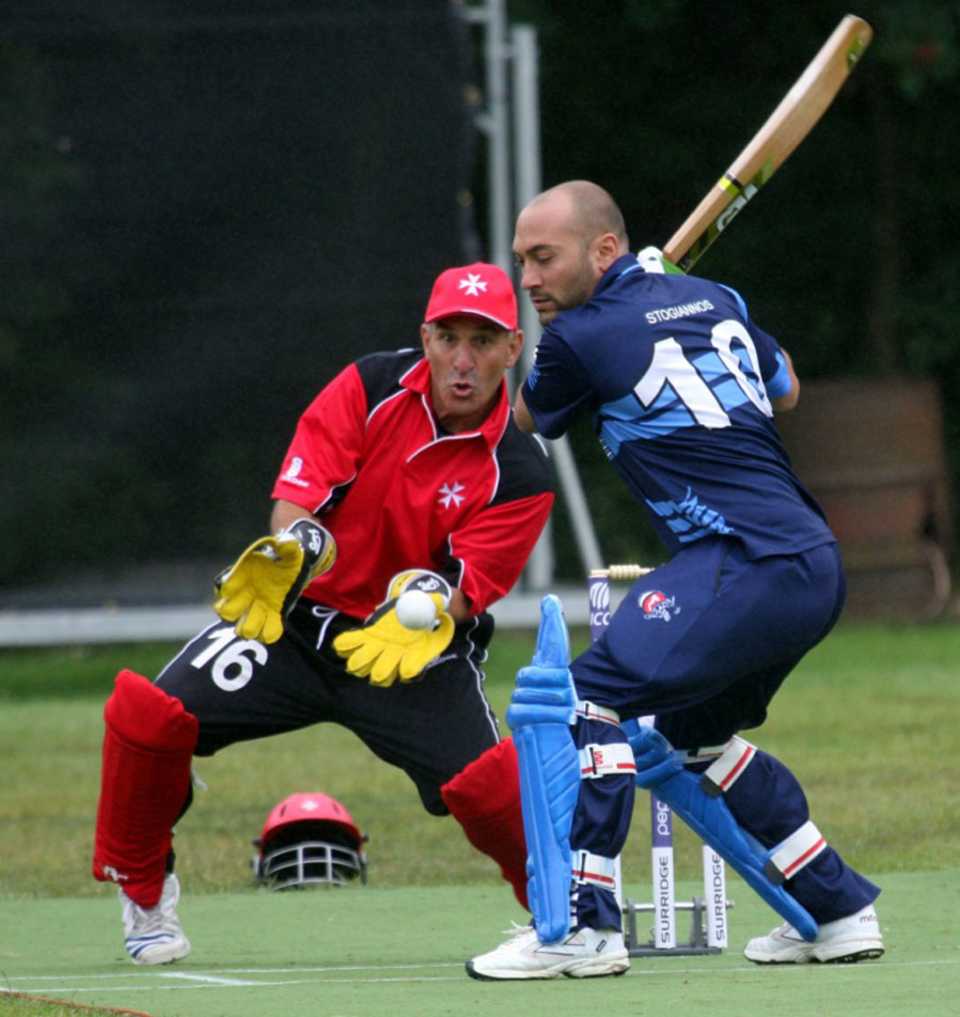 Greece's Georgios Stogiannos lines up for a big shot against Malta, Greece v Malta, European Championship Division Two Twenty20, Mechelen, Belgium, June 20, 2011