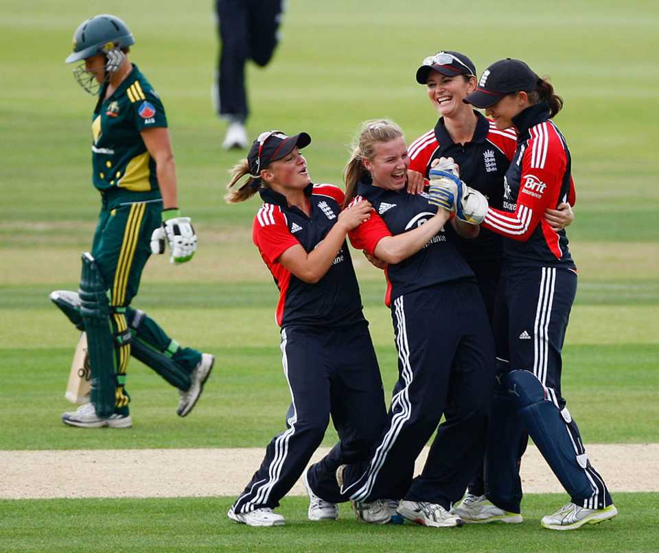 England celebrate the tournament-winning wicket