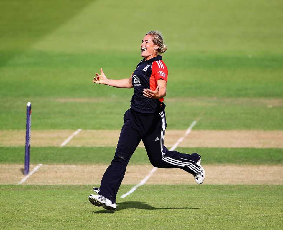 Katherine Brunt celebrates another wicket against Australia