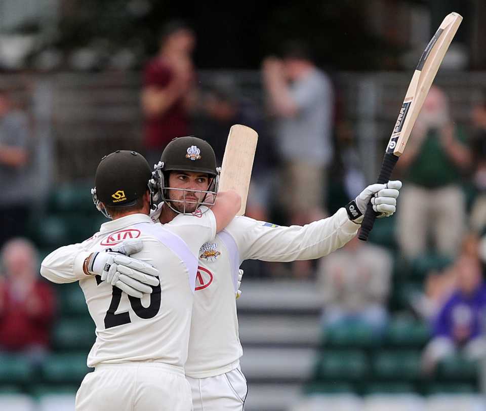 Tom Maynard acknowledges applause for his hundred