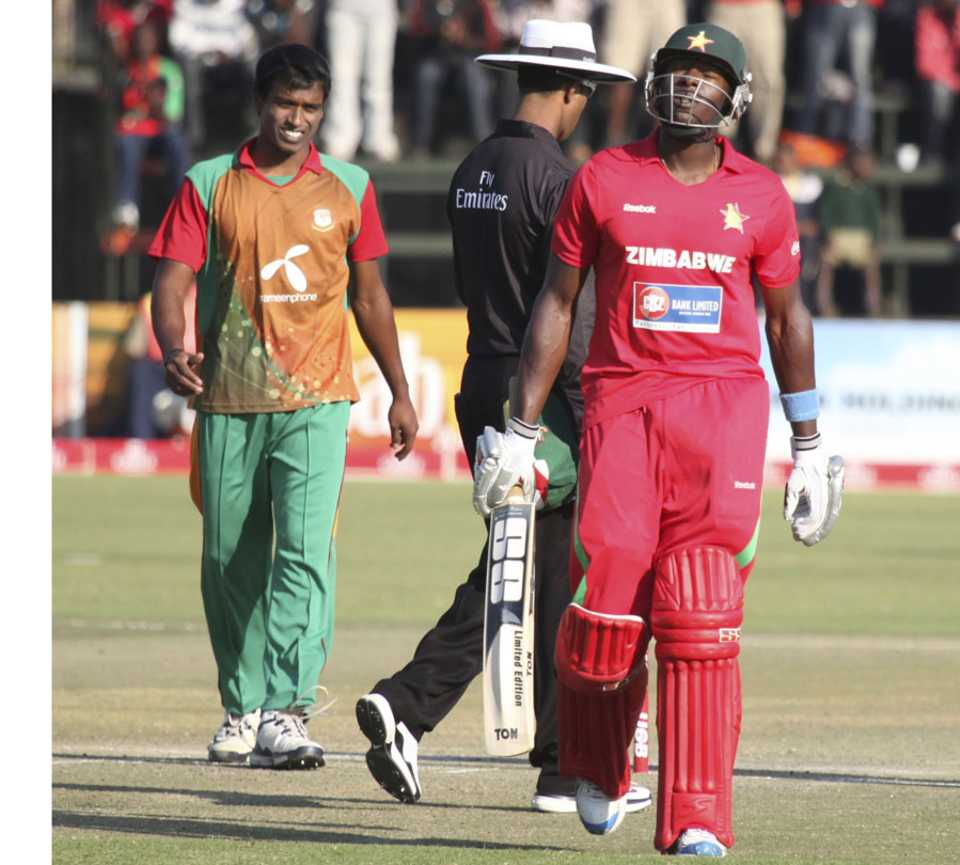 Vusi Sibanda is upset with himself after missing out on his hundred, Zimbabwe v Bangladesh, 1st ODI, Harare, 