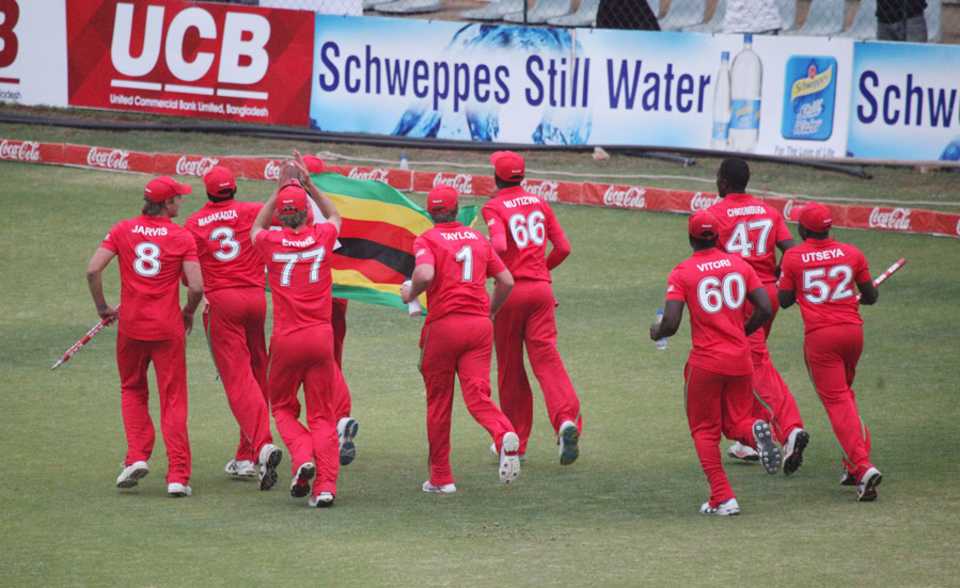 Zimbabwe on a lap of honour after securing the ODI series against Bangladesh