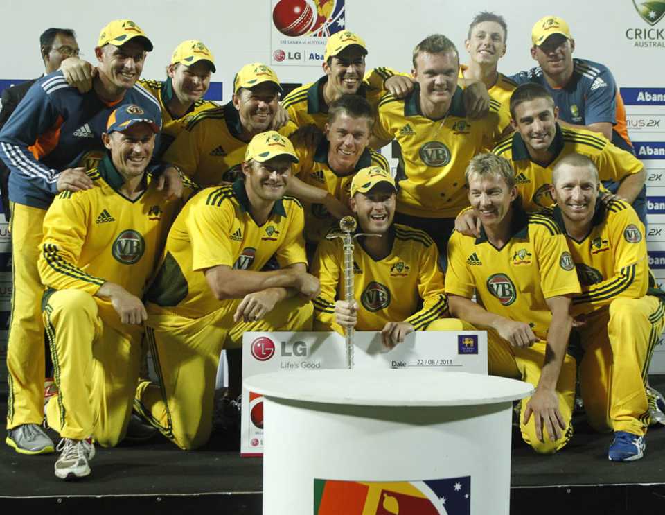 Australia with the trophy after their 3-2 win over Sri Lanka 