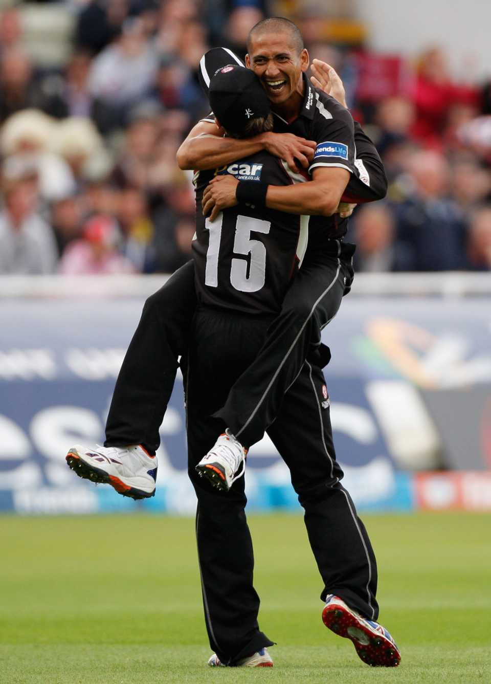 Alfonso Thomas celebrates Somerset's win over Hampshire in the One-over Eliminator