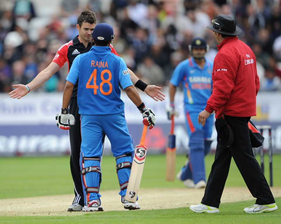 James Anderson gets in Suresh Raina's face