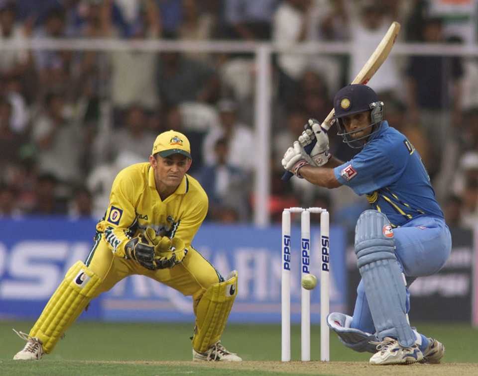 Dravid cuts during his top-scoring effort, 1st ODI, India v Australia, Bangalore